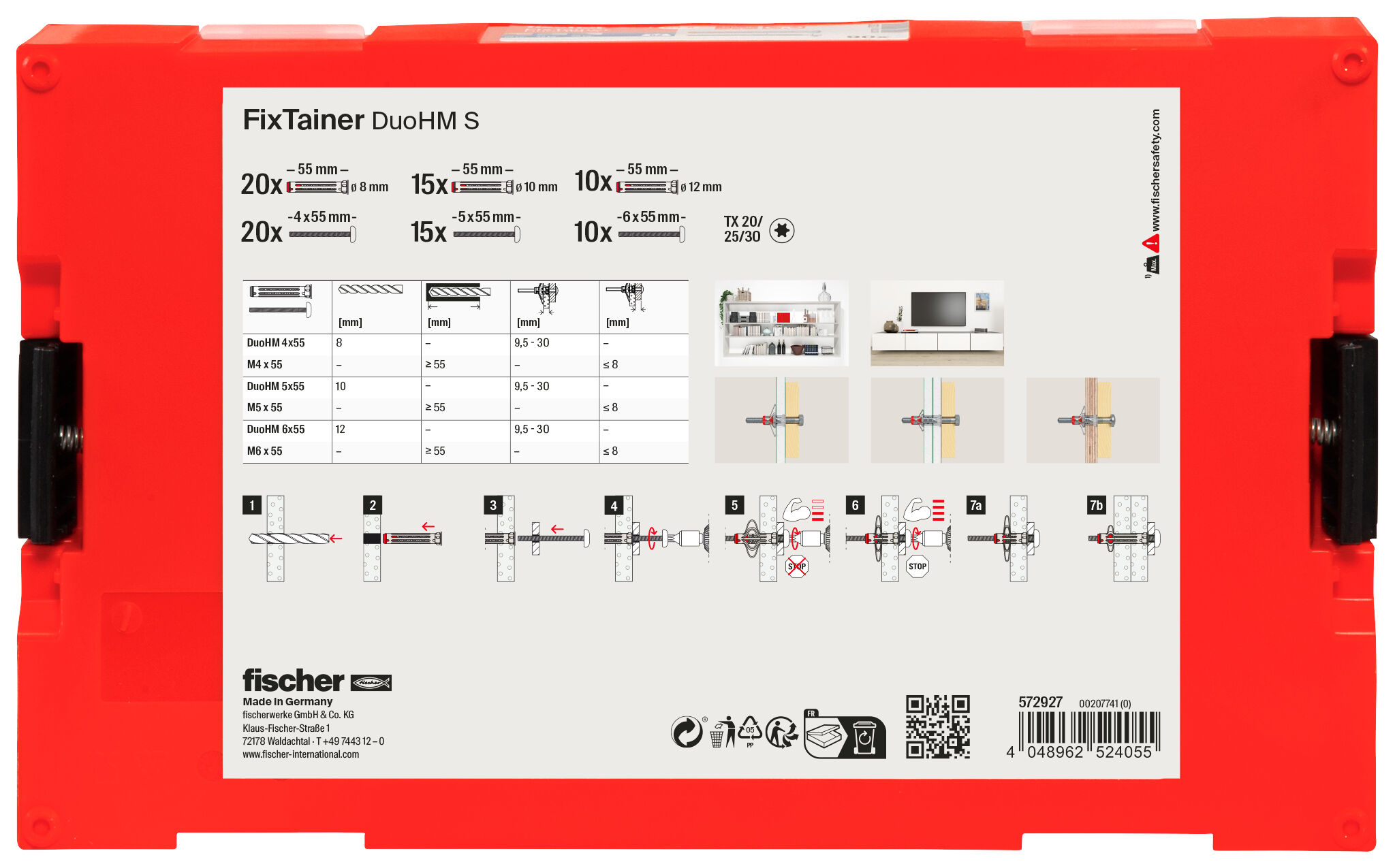 Packaging: "FixTainer with cavity fixing DuoHM, Panhead-screw, TX-drive"