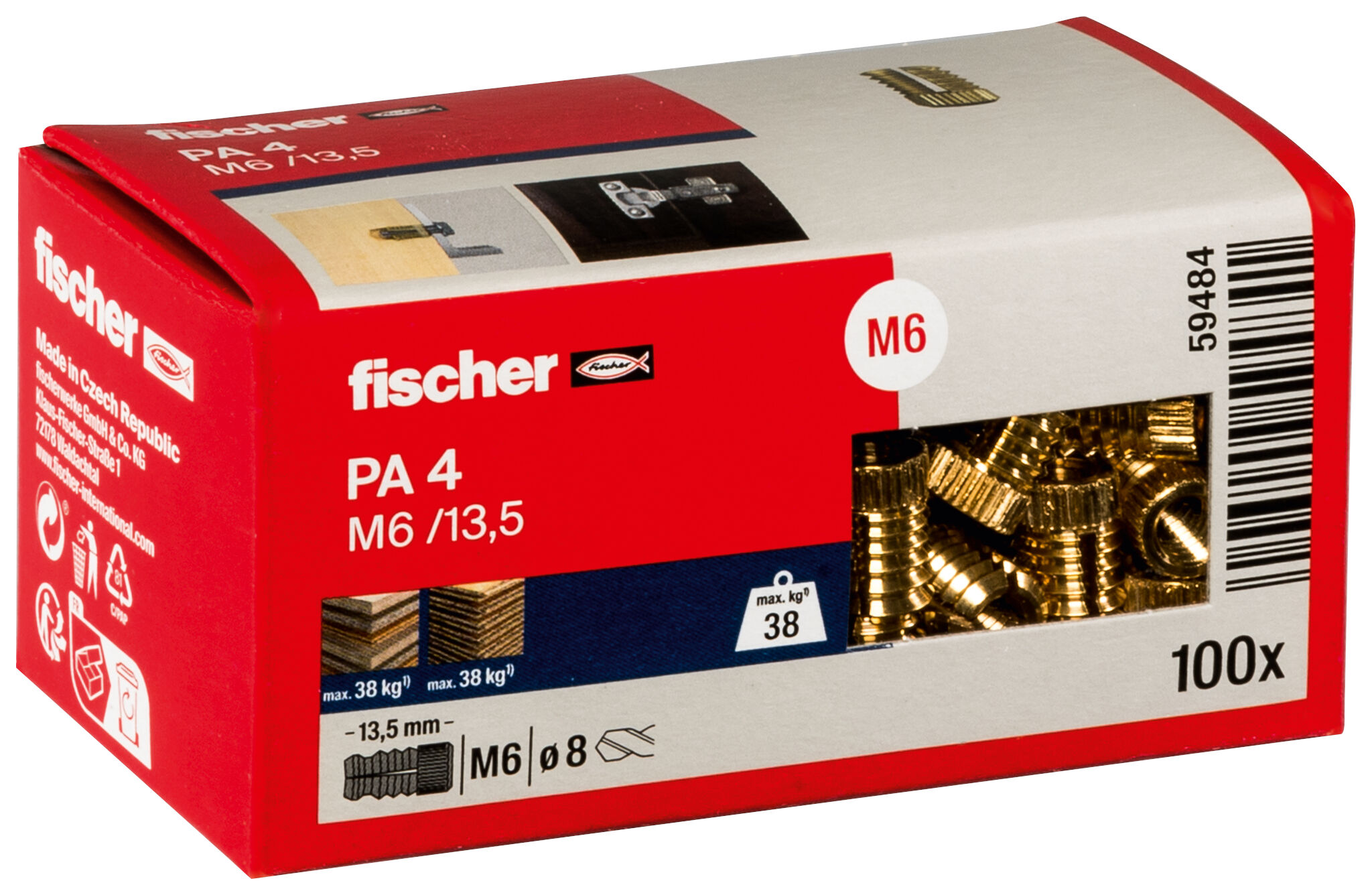 Packaging: "fischer Brass fixing PA 4 M6/13.5"