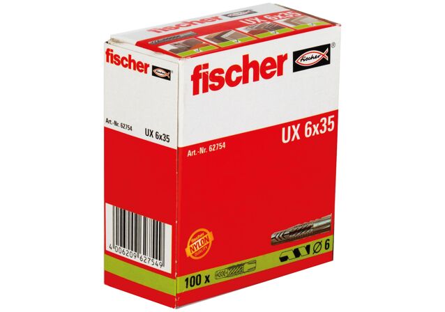 Packaging: "fischer 安全尼龙锚栓UX 6 x 35 无端缘"