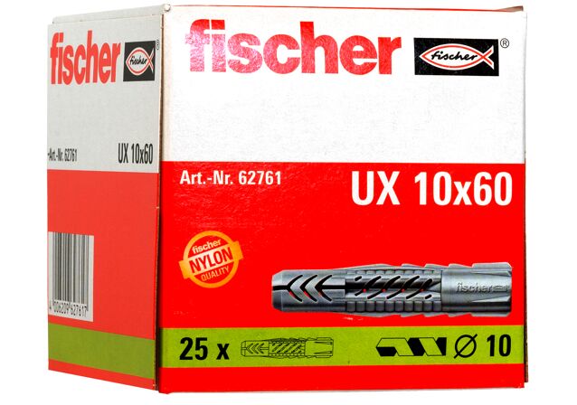 Packaging: "fischer univerzális dübel UX 10 x 60 kartonban"