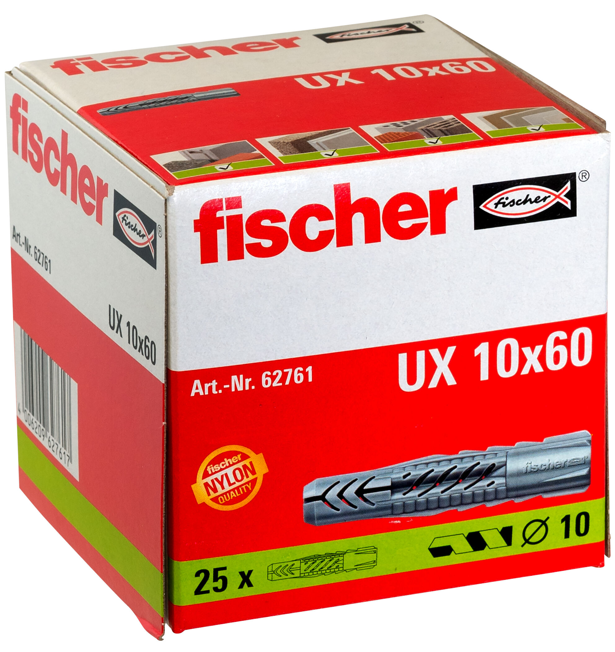 Packaging: "fischer Universal plug UX 10 x 60 in carton"