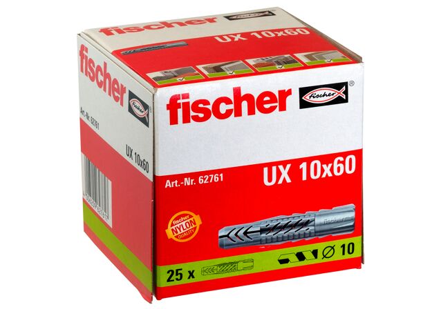 Balení: "fischer univerzální hmoždinka UX 10 x 60 v kartonu"