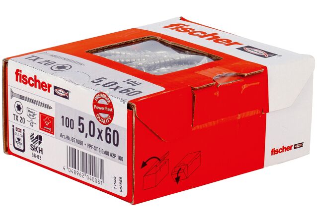 Packaging: "피셔 PowerFast 5 x 60 카운터성크(countersunk) 머리, A2 부분 나사산, TX 별 모양 홈"