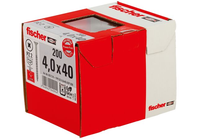 Packaging: "fischer PowerFast 4 x 40 havşa başlı A2 parça dişli çapraz sürüşlü PZ"