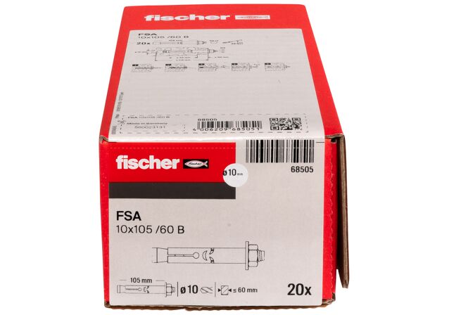 Packaging: "fischer Sleeve anchor FSA 10 x 105/60 B electro zinc plated"