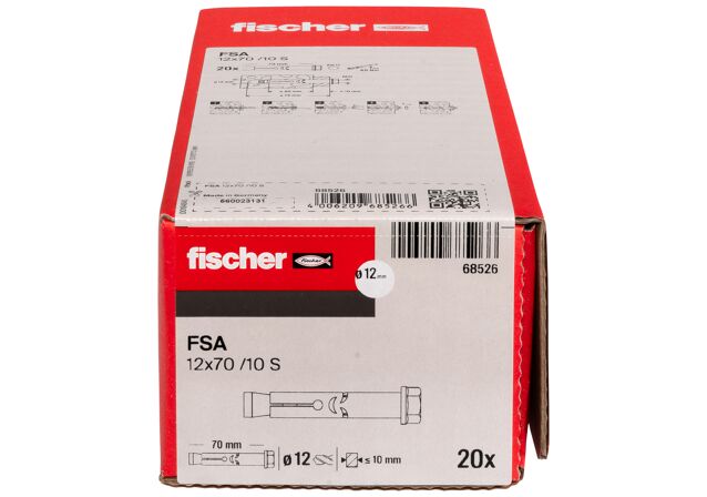 Συσκευασία: "fischer FSA 12/10 S M10 Αγκύριο με χιτώνιο ηλεκτρογαλβανισμένο"