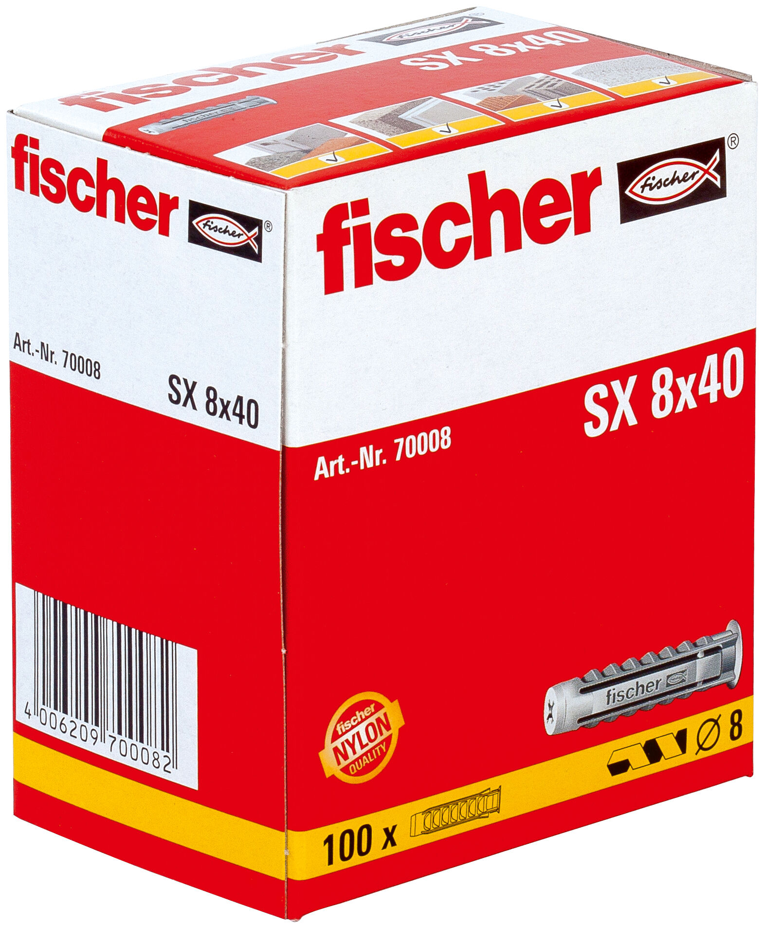 Packaging: "fischer Expansion plug SX 8 x 40 with rim"