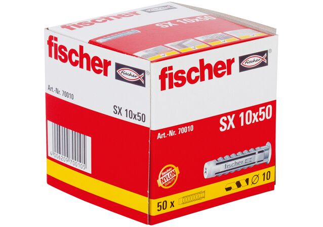 Emballasje: "fischer Nylonplugg SX 10 x 50 med krage (NOBB 23221336)"