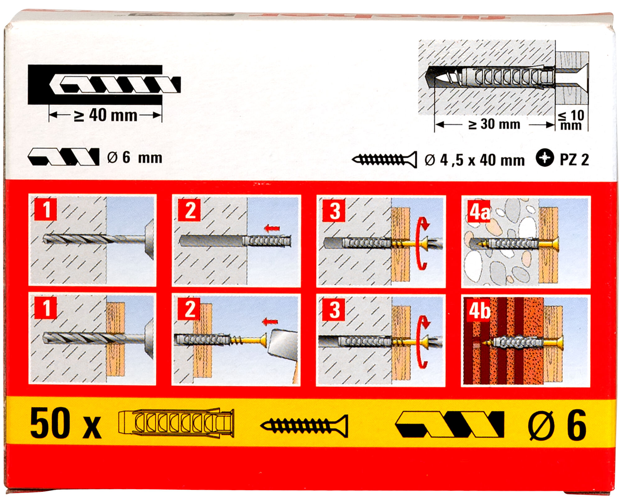 Packaging: "fischer Expansion plug SX 6 x 30 with rim and screw"