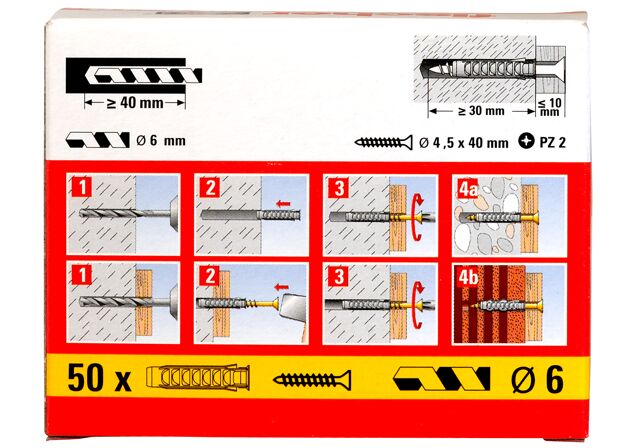 Packaging: "fischer Laajeneva tulppa SX 6 x 30 with rim and screw"