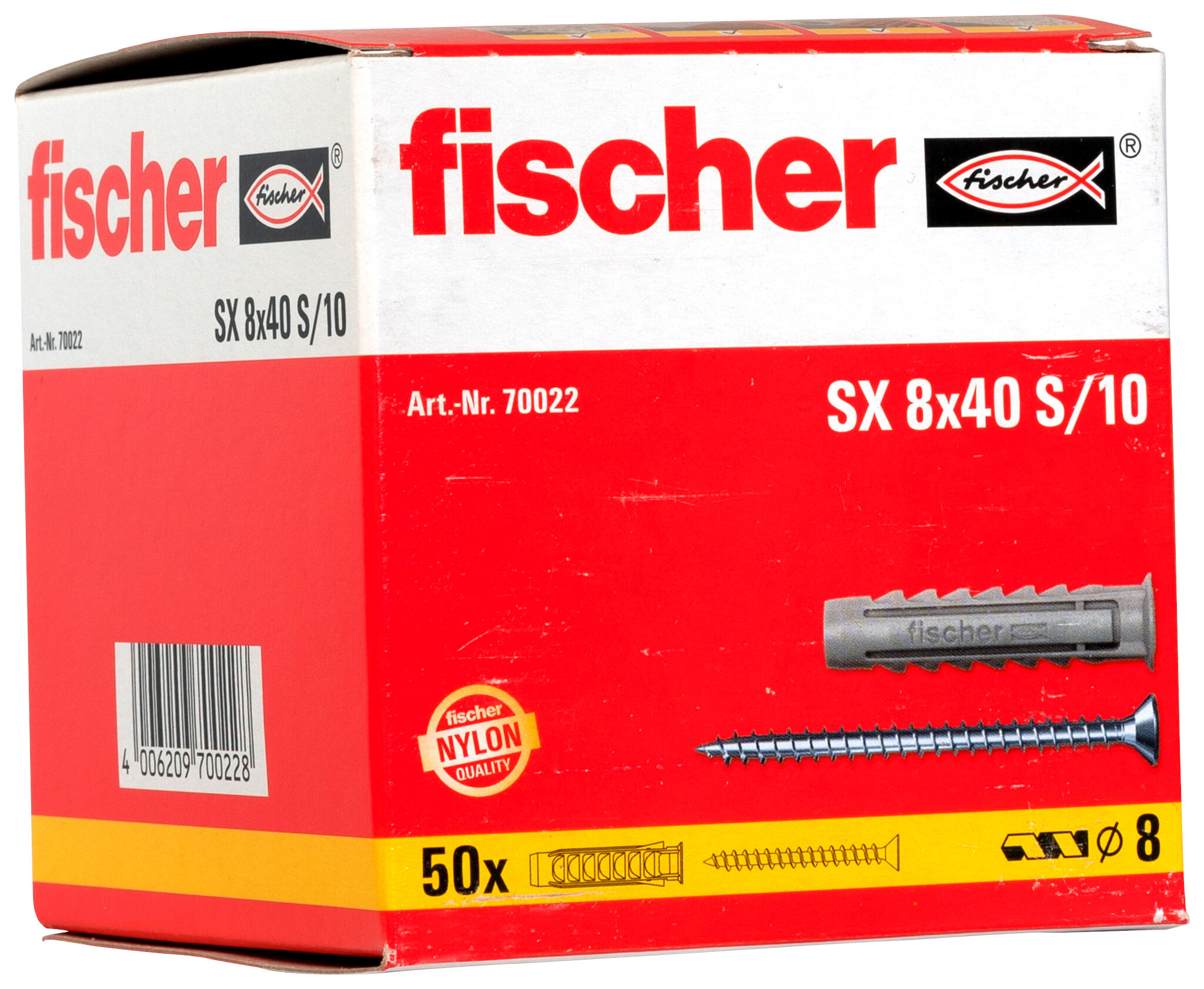 Packaging: "fischer Expansion plug SX 8 x 40 with rim and screw"