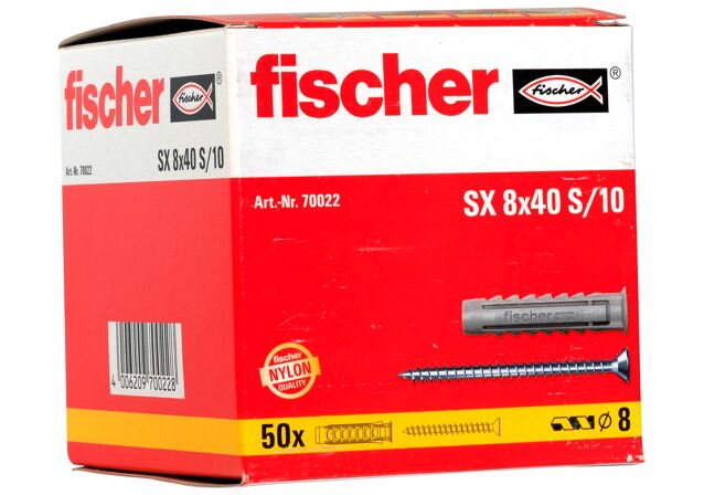 Packaging: "fischer Dybel SX 8 x 40 med krave og skrue"