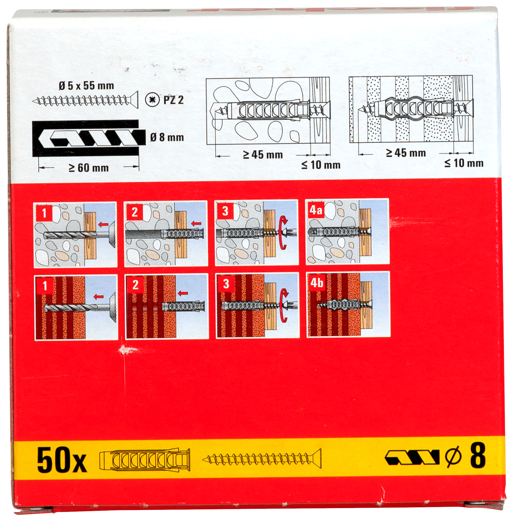 Packaging: "fischer Expansion plug SX 8 x 40 with rim and screw"