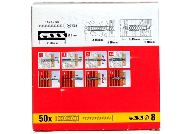 Packaging: "fischer Expansion plug SX 8 x 40 with rim and screw"