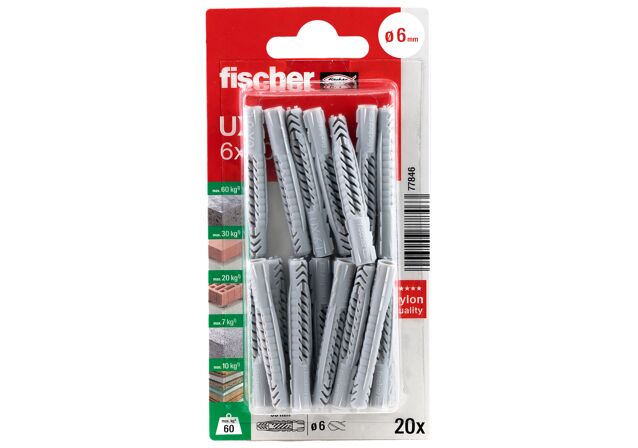 Packaging: "fischer Universal plug UX 6 x 50 K without rim"