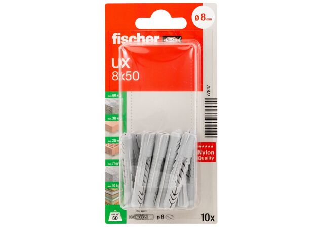Packaging: "fischer Universal plug UX 8 x 50 K without rim"