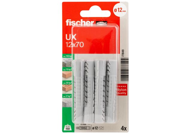 Packaging: "fischer Universal plug UX 12 x 70 K without rim"