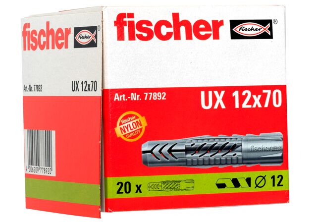Emballasje: "fischer Universalplugg UX 12 x 70 uten krage (NOBB 40134116)"