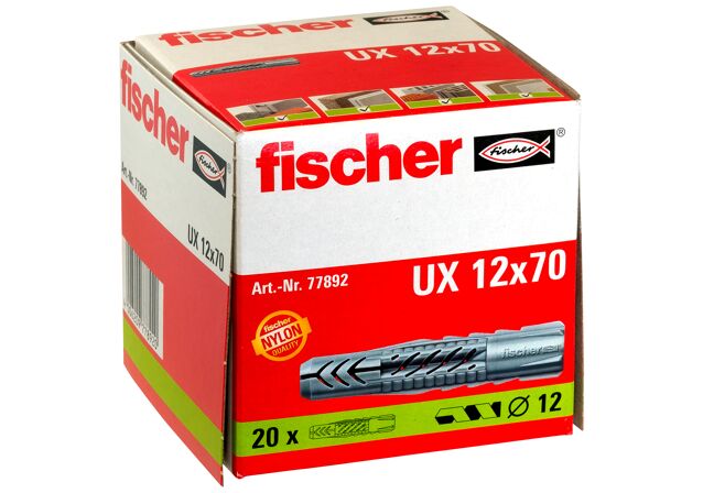 Packaging: "fischer Evrensel tapa UX 12 x 70 kartondan"
