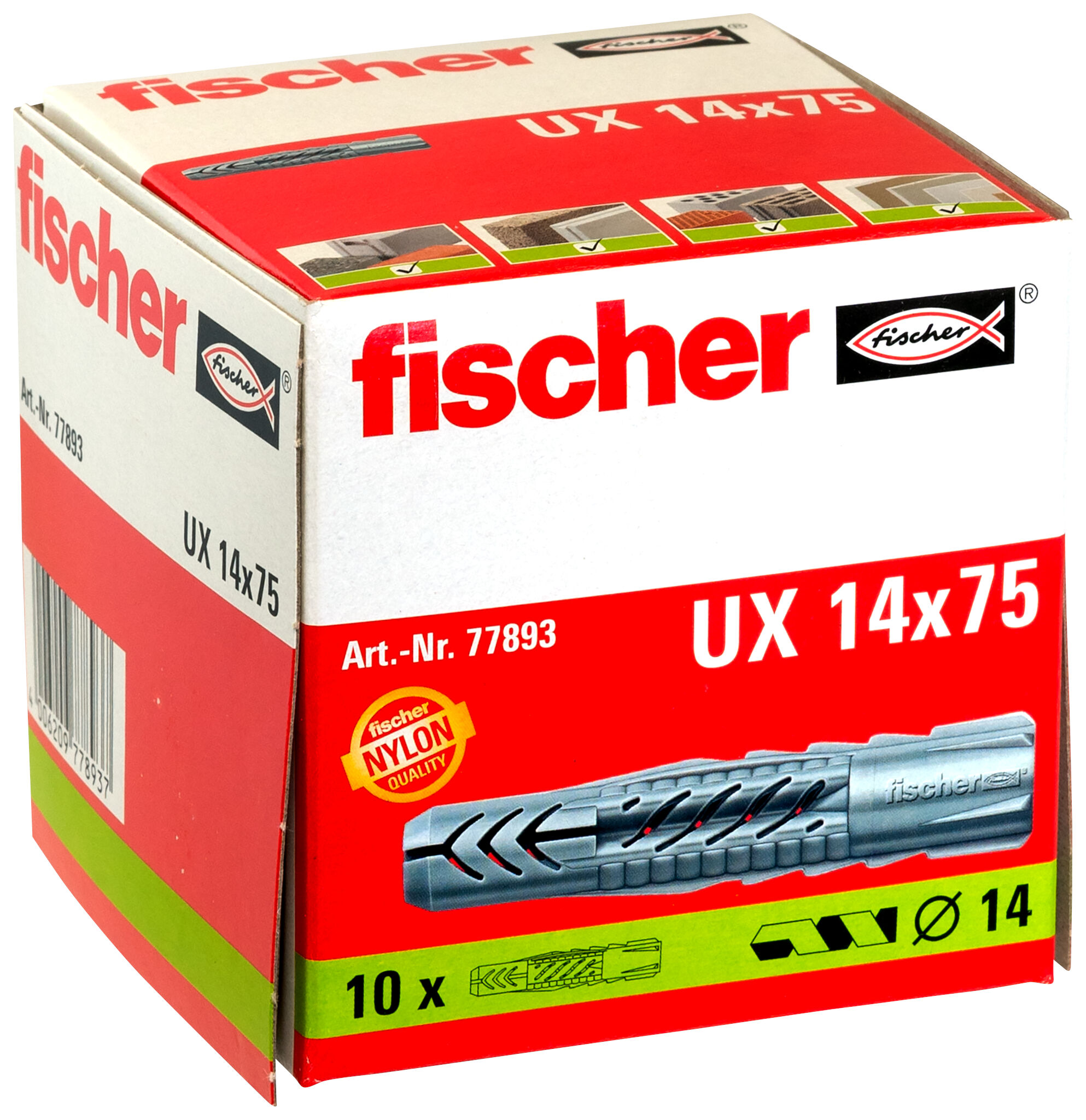 Packaging: "fischer Universal plug UX 14 x 75 in carton"