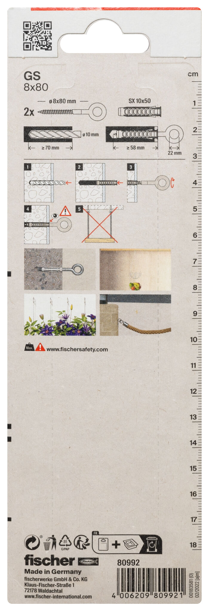 Packaging: "fischer Eye screw GS 8 x 80 K SB-card"