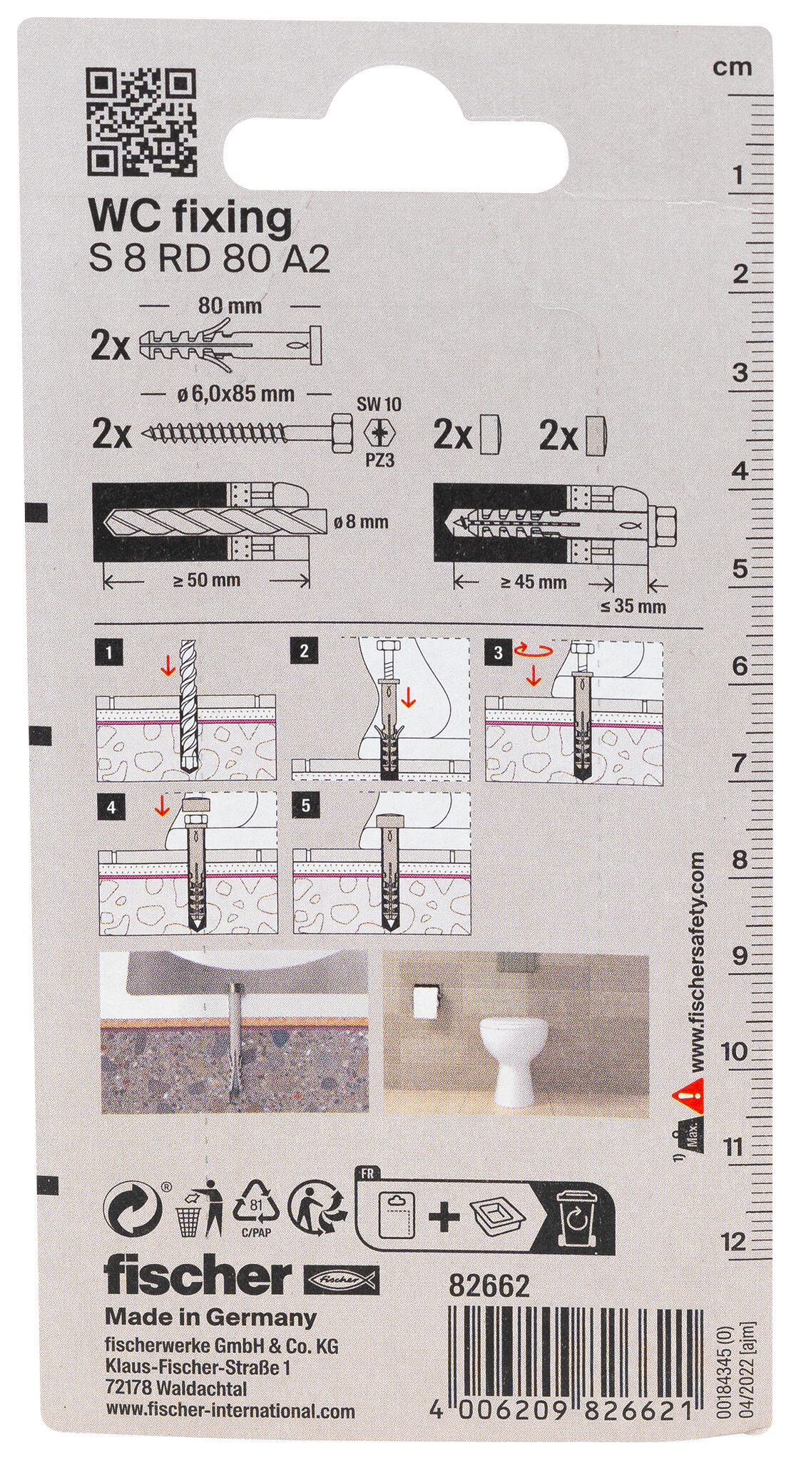 Packaging: "fischer WC fixing S 8 RD 80 K SB-card"