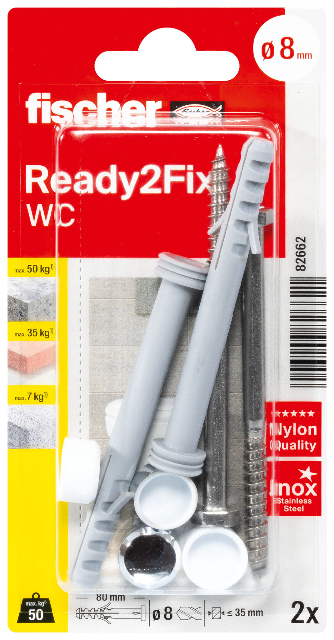 Packaging: "fischer WC fixing S 8 RD 80 K SB-card"