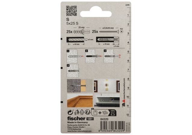 Emballasje: "fischer Nylonplugg S 5 med skrue (NOBB 49136916)"