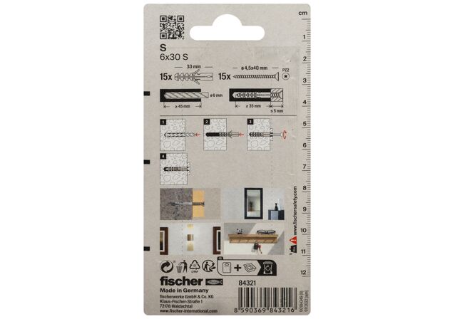 Packaging: "fischer Laajeneva tulppa S 6 with screw"