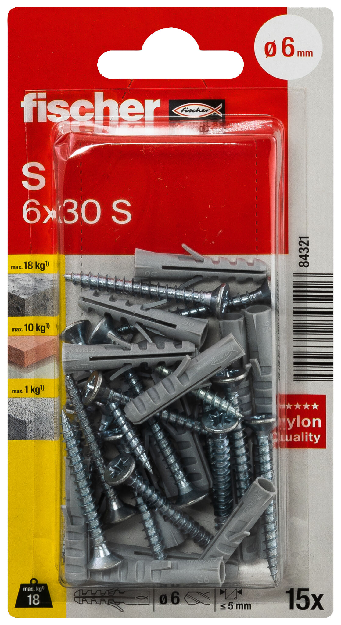 Packaging: "fischer Expansion plug S 6 with screw"