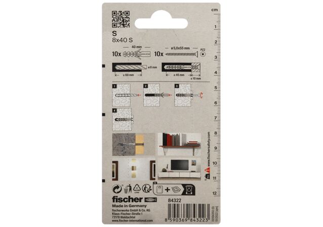 Packaging: "fischer 확장 플러그 S 8, 스크류 동봉"