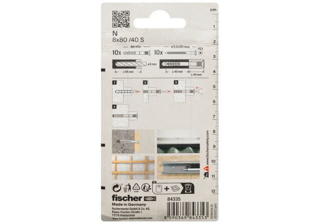 Emballasje: "fischer Spikerplugg N 8 x 80/40 S med senkhode elz blisterkort (NOBB 49136738)"