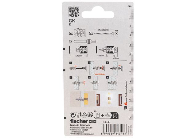 Packaging: "fischer Plasterboard fixing GK S with screw"
