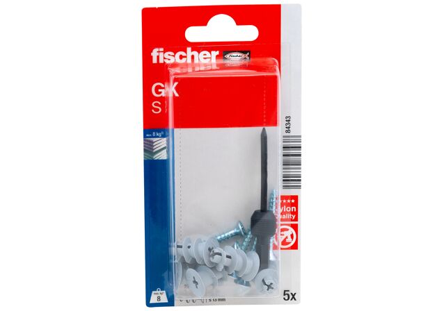 Συσκευασία: "fischer GK S Νάιλον βύσμα γυψοσανίδας με βίδα σε blister"