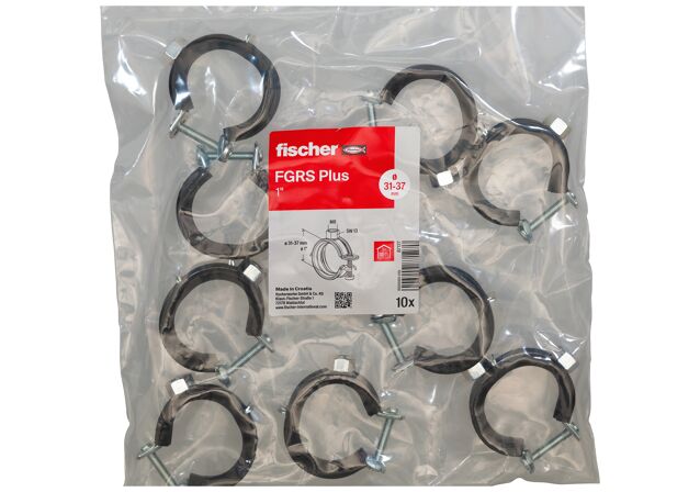 Packaging: "fischer Hinged pipe clamp FGRS Plus 1" BG"