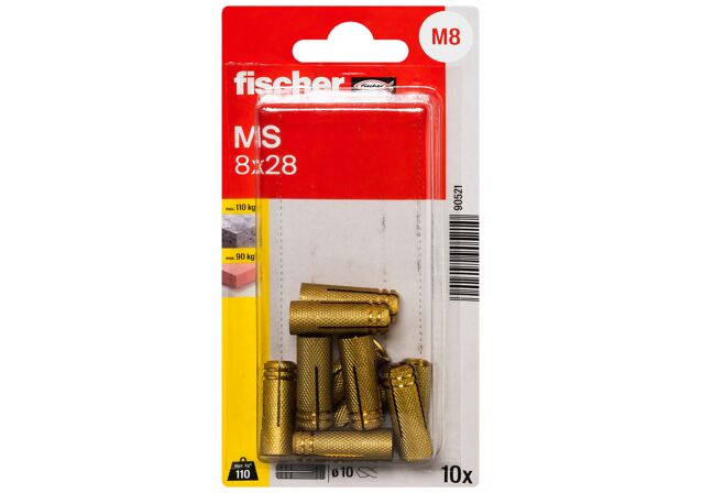 Packaging: "fischer Brass fixing MS 8 x 28 K SB-card"