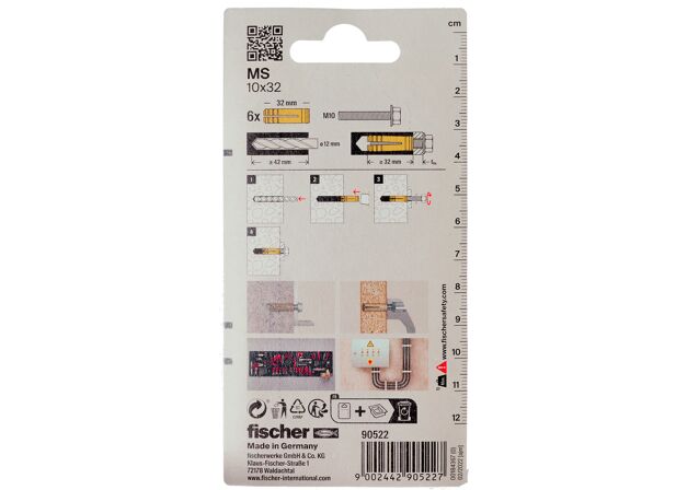 Packaging: "fischer Brass fixing MS 10 x 32 K SB-card"