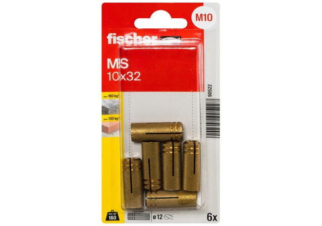 Packaging: "fischer Brass fixing MS 10 x 32 K SB-card"