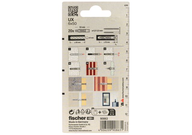 Packaging: "fischer Yleistulppa UX 6 x 50 K without rim"