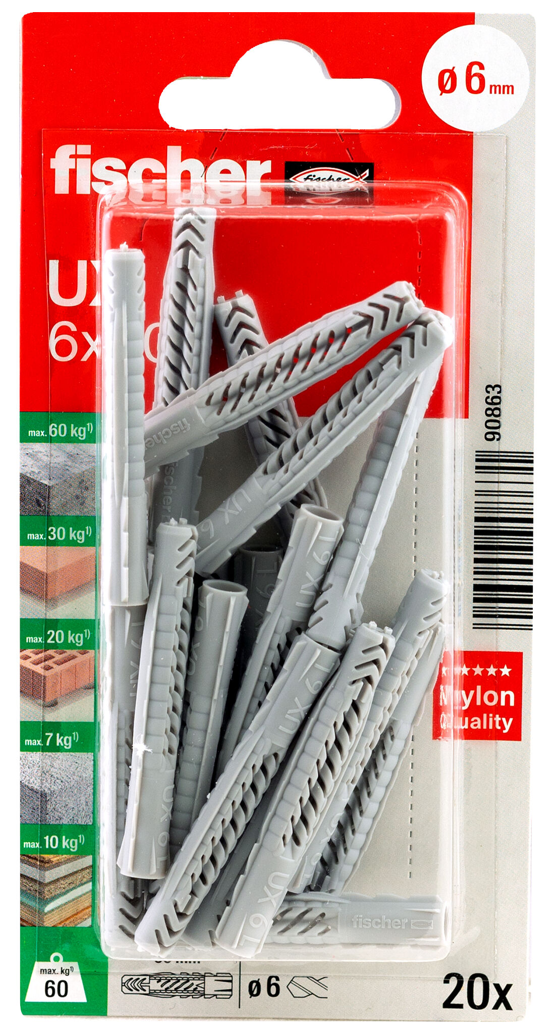Packaging: "fischer Universal plug UX 6 x 50 K without rim"