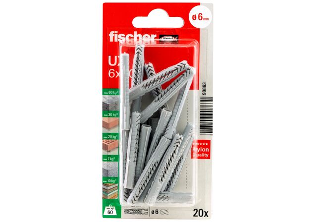 Packaging: "fischer Universal plug UX 6 x 50 K without rim"