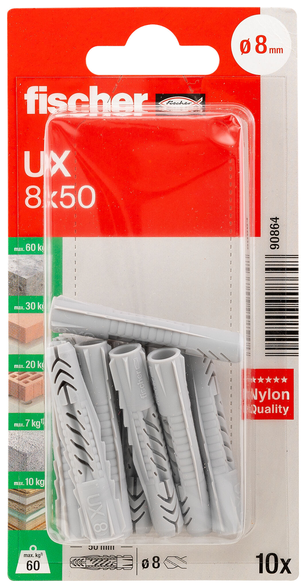 Packaging: "fischer Universal plug UX 8 x 50"