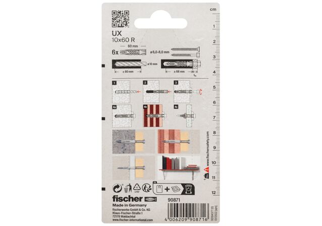 Packaging: "fischer Universalplug UX 10 x 60 R med krave"