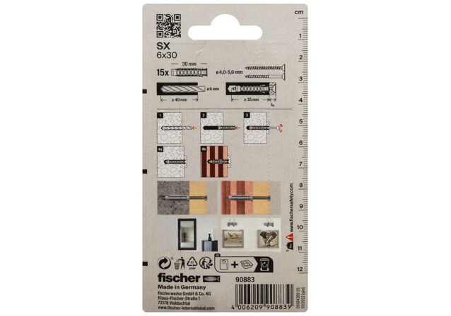 Packaging: "fischer Expansion plug SX 6 x 30 KP with rim small pack"