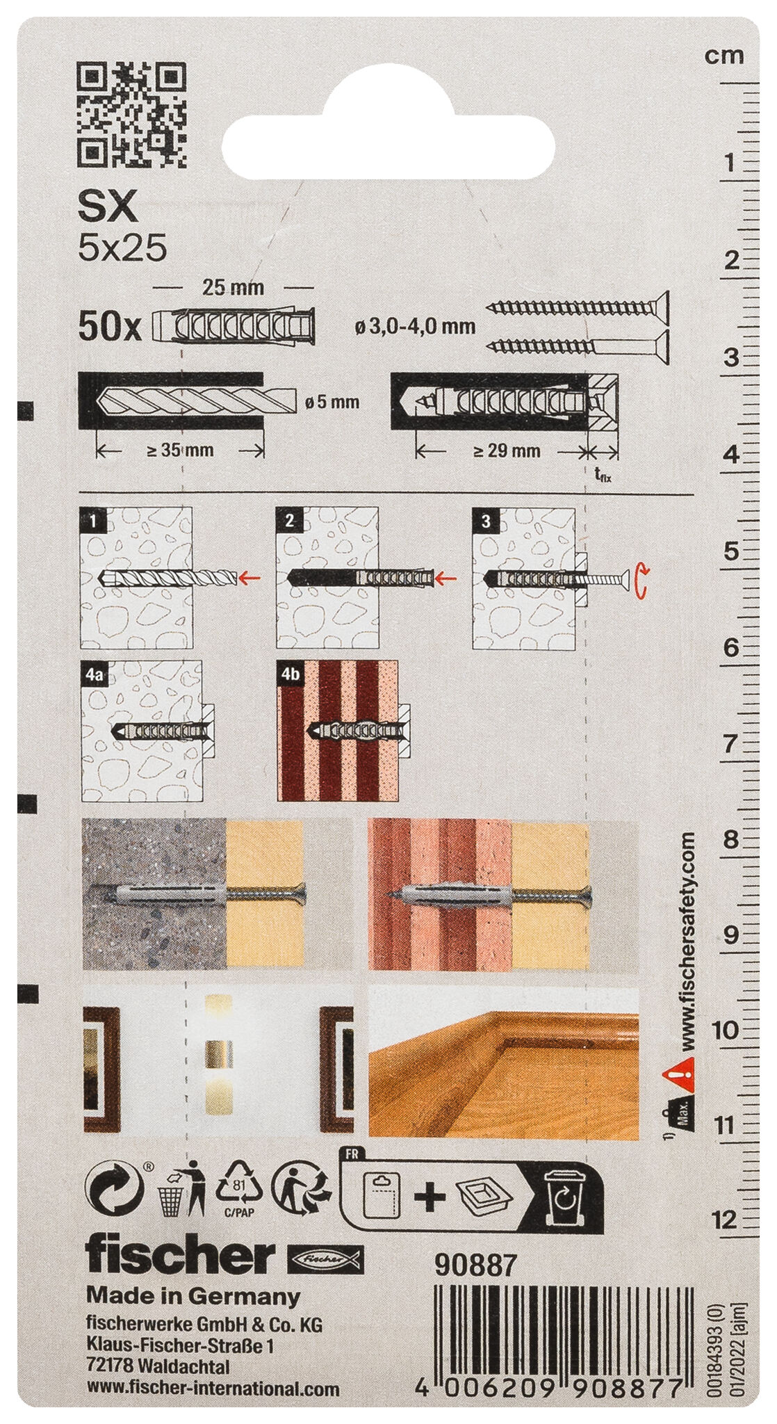 Packaging: "fischer Expansion plug SX 5 x 25"
