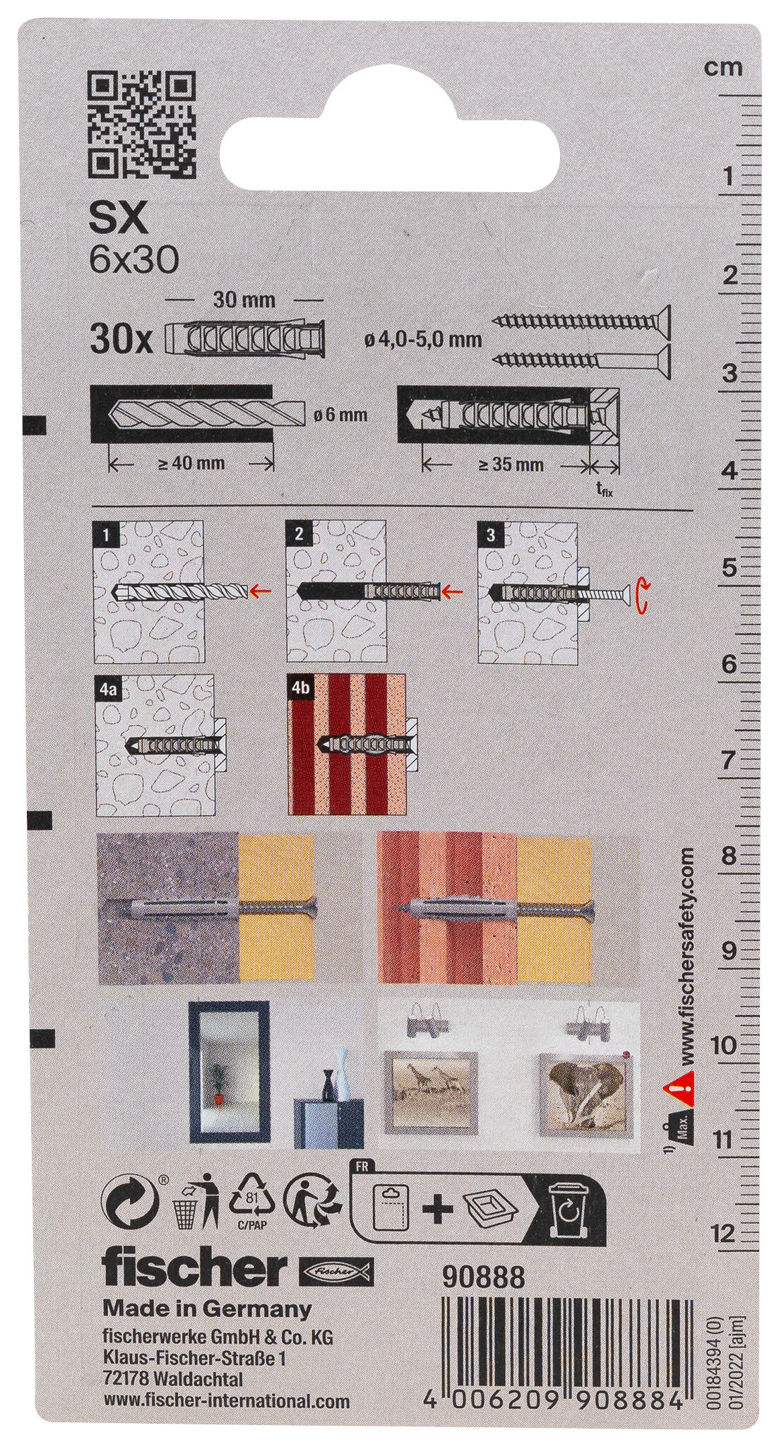 Packaging: "fischer Expansion plug SX 6 x 30 with rim"