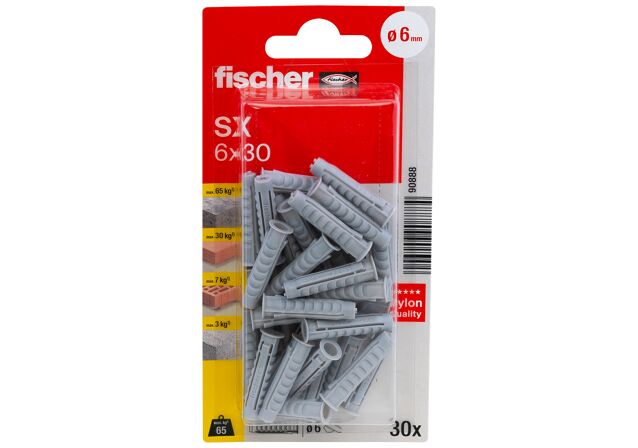 Packaging: "fischer Expansion plug SX 6 x 30 with rim"