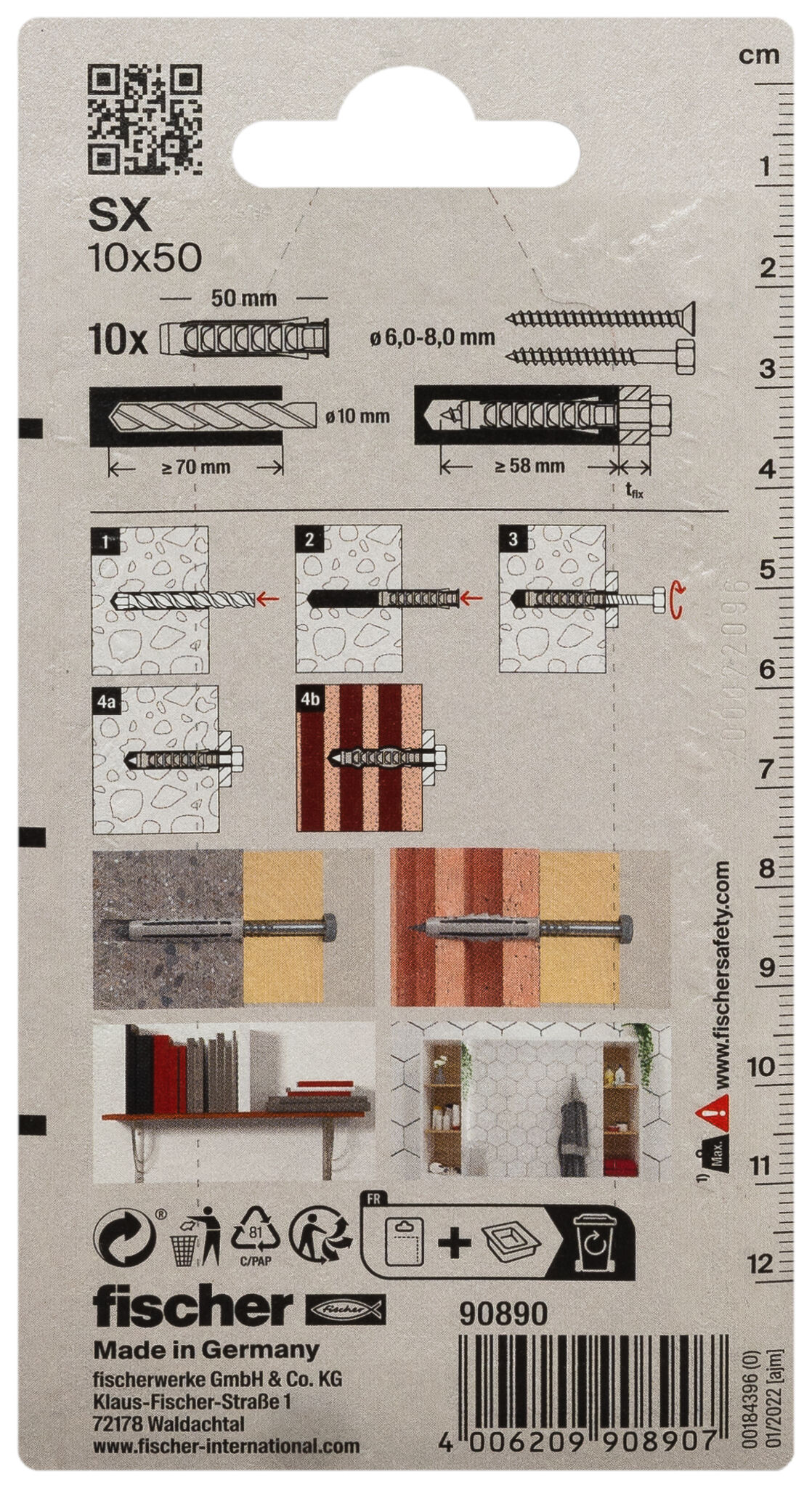 Packaging: "fischer Expansion plug SX 10 x 50 with rim"