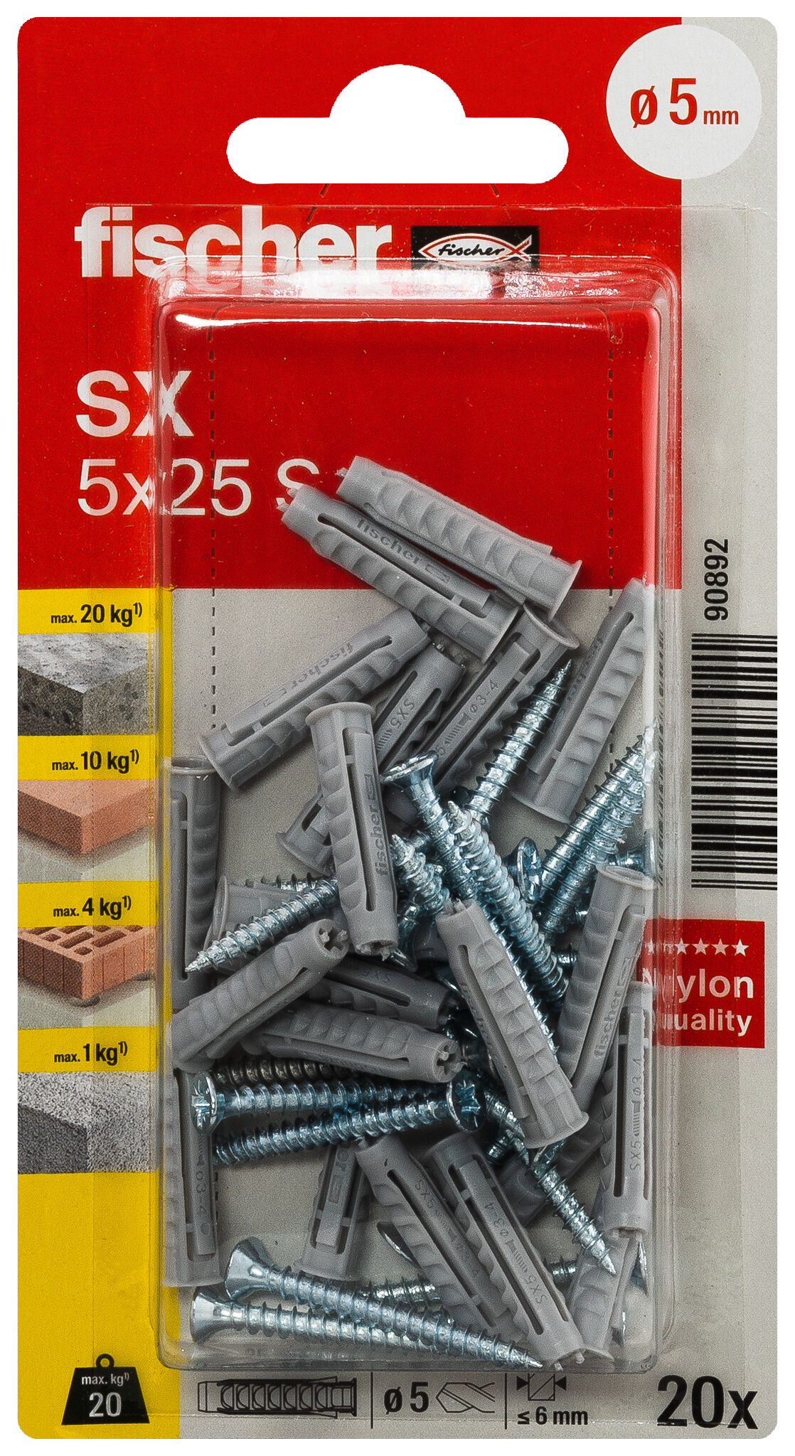 Packaging: "fischer Expansion plug SX 5 x 25 S with screw"