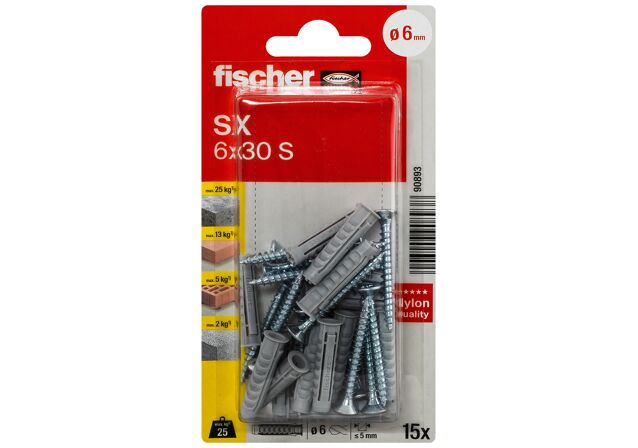 Packaging: "fischer Expansion plug SX 6 x 30 S with screw"